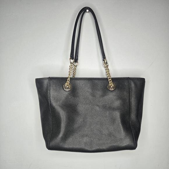 Coach Black Pebbled Leather Chain Strap Tote Shoulder Bag Gold Hardware Turnlock - Picture 2 of 7